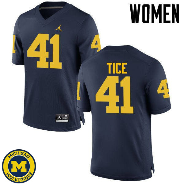 Women's Michigan Wolverines #41 Ryan Tice Navy Alumni Jersey